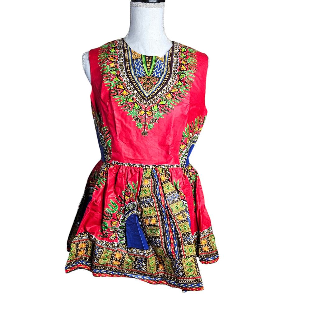 Shenbolen Women Sleeveless Top Large Multi Traditional African Dashiki Print NWT